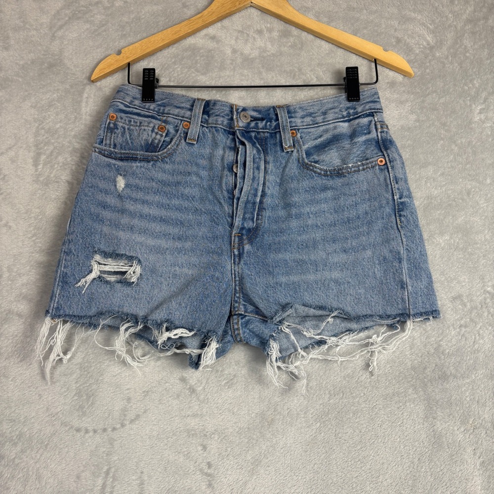 Levi's 501 Cutoff Denim Shorts Blue Wash Distressed Frayed Hem Womens 27 Western
